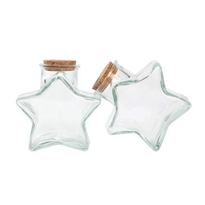 Afbeelding van Magic Season Decoratieve glazen flessen met kurkstop (10 oz, vijfpuntige sterflessen / 2 stuks)