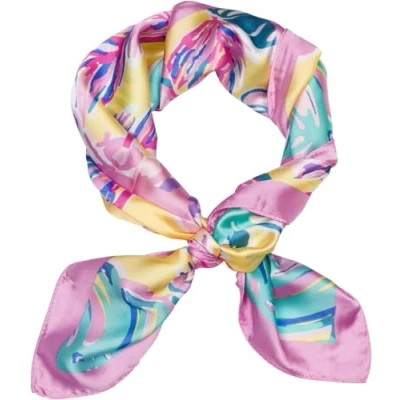 Afbeelding van styleBREAKER Dames halsdoek met palmbladeren bloesempatroon, doek vierkant, vierkante kleurrijk, hoofddoek 01016233, oudrose geel, Eén maat