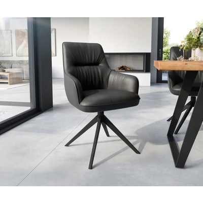 Afbeelding van Draaistoel Zelia Flex met armleuning kruisframe breed zwart echt leer 360