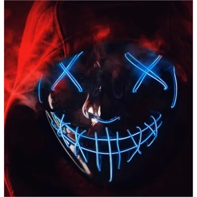 Afbeelding van FASCHINFEVER Purge led masker, kostuummasker, bestuurbaar voor Halloween, carnaval en als kostuum heren dames (kleurkeuze) (blauw)