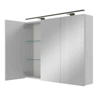 Afbeelding van Planetmöbel ARIA spiegelkast voor badkamer met verlichting, 90 cm breed, hangend spiegel, wit grijs, lamp en stopcontact, gastentoilet, x 70 16
