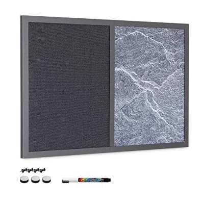 Afbeelding van Navaris combinatie stof en krijtbord 40 x 60 cm magnetisch wandbord met stoffen prikbord Incl. stift, punaises magneten Om op te hangen