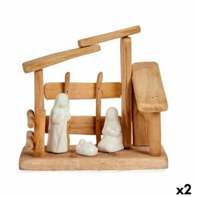 Afbeelding van Kerststal set Wit Natuurlijk Hout Keramisch 18 x 17 8 cm (2 Stuks)