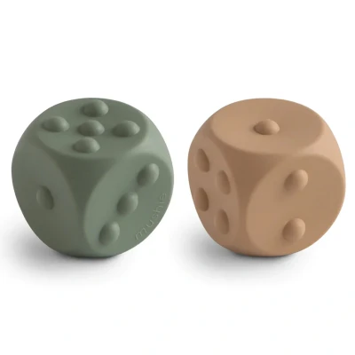 Afbeelding van Mushie Knijpspeeltje Dobbelsteen Thyme/Natural 2 Stuks