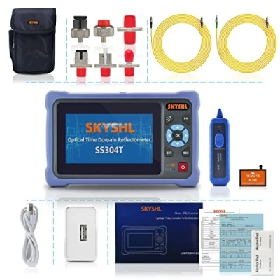 Afbeelding van SKYSHL 1310nm/26dB 1550nm/24dB Glasvezel OTDR Tester (Ingebouwde OPM+OLS+VFL+RJ45 kabeltracker+Evenementenkaart) SM Fiber 4,3inch Touchscreen meting (SC+FC+ST+LC UPC&amp;APC adapter) SS304T 2A1
