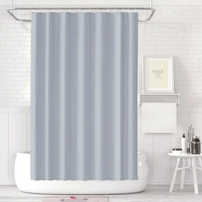 Afbeelding van LUKDUNG 180 x badgordijn, schimmelwerend in badkamer, gordijn voor bad, douche van stof, waterdicht, wasbaar, PEVA douchegordijn met 12 douchegordijnringen, grijs