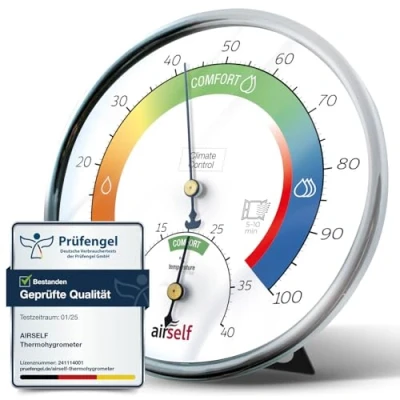 Afbeelding van Airself Thermohygrometer analoog voor binnen Kamertemperatuur en vochtigheidsmeter met comfortzone praktische controle van het binnenklimaat
