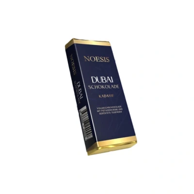 Afbeelding van Noesis Dubai Chocolade 100 g, premium melkchocolade van Belgische chocolade, gevuld met fijne pistachecrème en geroosterde deegdraden (kadaifi)