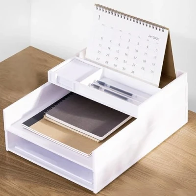 Afbeelding van Eufrozy 3 Tier Stapelbare Brievenlade Papier Organizer, Wit Bureau Lade voor Klas Kantoor Desktop Organiseren, Kartonnen Inbox, Bestandssorteerder, A4 Turn in Tray, Document Opslag, Mail