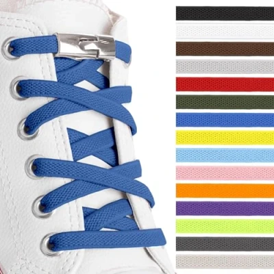 Afbeelding van SULPO Platte veters zonder strikken, gespsluiting, snelsluiting, elastische schoenveters, rubber, veters, voor kinderen en volwassenen, blauw