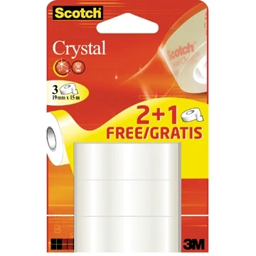 Afbeelding van Scotch Crystal tape, 19 mm x 15 m,2 rollen + 1 gratis tape