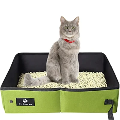 Afbeelding van Opvouwbare kattenbak, draagbaar kattentoilet, kitten kattenbak voor reizen, waterdicht, gemakkelijk te reinigen, nuttig gebruiken outdoor, camping, thuisgebruik, 45 x 35