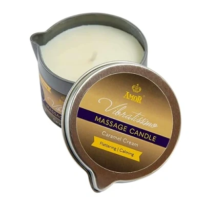 Afbeelding van VIBRATISSIMO Massagekaars Caramel Cream 100ml I Kaars met karamelgeur ontspanning gemaakt van natuurlijke grondstoffen &amp; kokosolie geschikt voor gevoelige huid Massage Candle
