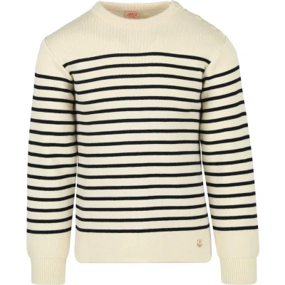 Afbeelding van Armor Lux Molène Trui Wol Strepen Ecru maat M Heren met Regular fit Pasvorm Suitable Herenkleding