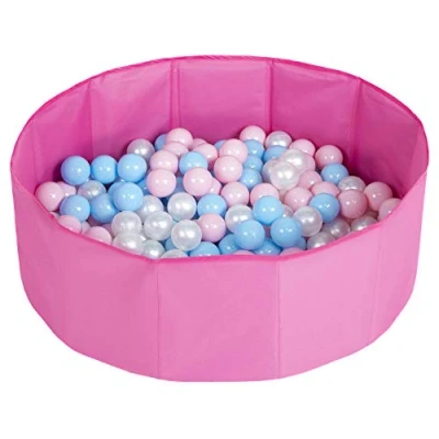 Afbeelding van Selonis Kleurrijke opvouwbare ballenbak voor kinderen met 100 ballen, roze: babyblauw/poederroze/parelmoer