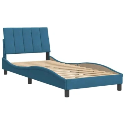 Afbeelding van Bedframe met hoofdeinde fluweel blauw 90x190 cm