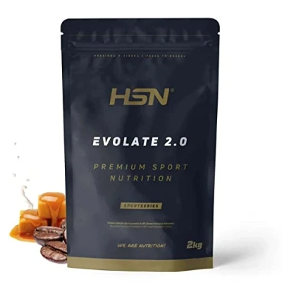 Afbeelding van HSN Evolate 2.0 weiproteïne isolaat, koffie karamelsmaak, 2 kg = 67 blikjes per verpakking, wei proteïne isolaten CFM + spijsverteringsenzymen, niet GMO, vegetarisch, gluten en sojavrij