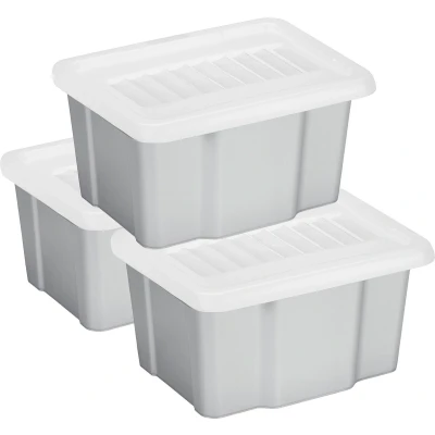 Afbeelding van Sunware 3x opslagbox kunststof 24 liter lichtgrijs 42 x 33 22 cm met deksel Opbergbox