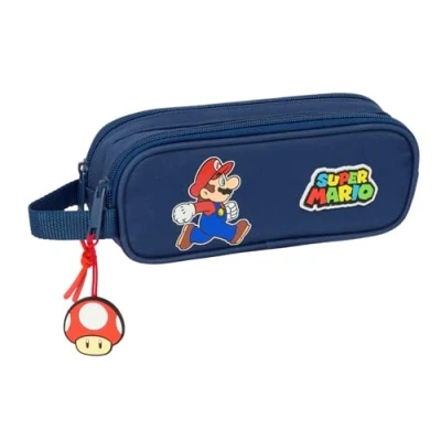 Afbeelding van Pennenetui met 2 vakken Super Mario Trick Rood Donkerblauw 21 x 8 6 cm