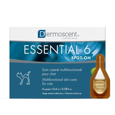Afbeelding van Dermoscent Essential 6 spot on voor katten huidverzorging roos Droge of vette huid &amp; haaruitval natuurlijke etherische oliën en vetzuren een gezonde vacht 4 pipetten van 0,6 ml/0,08 fl. oz