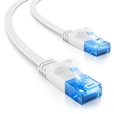 Afbeelding van deleyCON 7,5m CAT6 Platte Netwerkkabel 1,5mm Lintkabel U UTP RJ45 UUTP Patchkabel für DSL LAN Switch Router Modem Repeater Patchpanel Wit