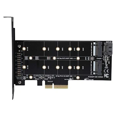 Afbeelding van Dubbele M.2 PCIe adapter, PCI E 1X 4X naar NVME SSD NGFF adapterkaart, uitbreidingskaart ondersteunt (M sleutel) of SATA (B voor pc desktop