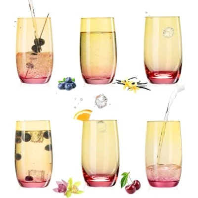 Afbeelding van PLATINUX Drinkglazen, geel roze, van glas, kleurrijk, 300 ml (max. 370 ml), set 6 waterglazen, sapglazen, longdrinkglazen