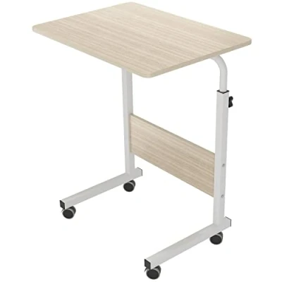 Afbeelding van sogesfurniture 05#1 60MP BH Laptoptafel, in hoogte verstelbaar, laptopstandaard, computertafel met wielen, mobiele bijzettafel, verzorgingstafel voor bed en bank, 60 x 40 71 90 cm, witte esdoorn