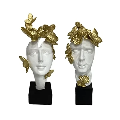 Afbeelding van Decoratieve figuren DKD Home Decor 14 x 11 32 cm Gezicht Gouden Wit (2 Stuks)