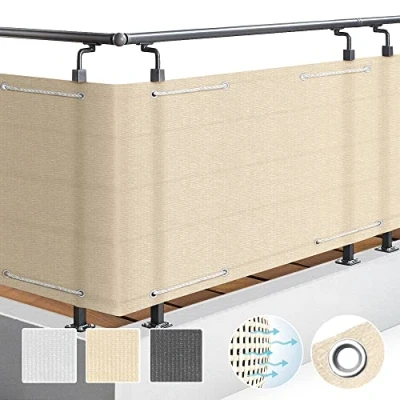 Afbeelding van Sol Royal Solvision HB2 Balkonscherm Beige 90x300cm HDPE Balkondoek Ondoorzichtig Privacyscherm Windbescherming met Bevestiging