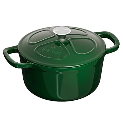 Afbeelding van Navaris Gietijzeren pan 20 cm Ø braadpan met deksel Dutch Oven 2,8 L Geschikt voor inductie, gas en keramisch koken Groen