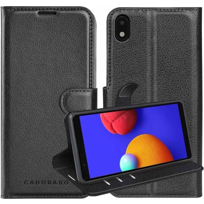 Afbeelding van Cadorabo Hoesje geschikt voor Samsung Galaxy A01 CORE in PHANTOM ZWART Beschermhoes met magnetische sluiting, standfunctie en kaartvakje Book Case Cover Etui