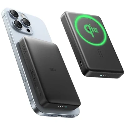 Afbeelding van ESR Power Bank MagSafe Qi2 gecertificeerd, capaciteit van 10.000 mAh bij 15 W, snel opladen, LED display, ultracompacte draagbare oplader, USB C kabel voor iPhone 16/15/14/13/12, zwart