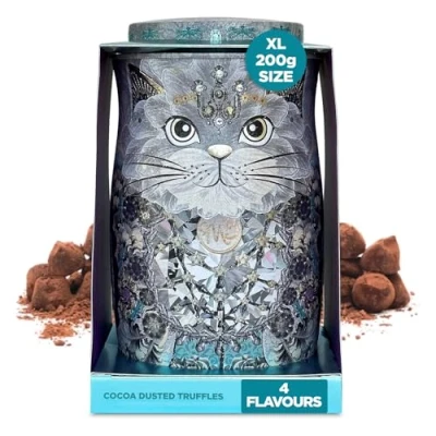 Afbeelding van Monty Bojangles Diamond Empress Cat Tin Assortment of Cocoa Dusted Chocolate Truffles, 7.05 oz