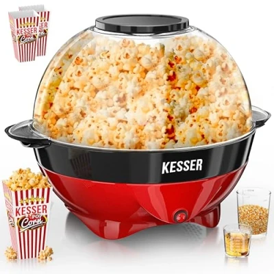 Afbeelding van KESSER® Popcorn Machine 800 Watt Maker 5,5 liter met deksel en antiaanbaklaag inclusief afneembare bakplaat Maatbeker, Rood