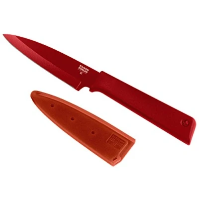 Afbeelding van KUHN RIKON 26601 COLORI+ pantsermes recht lemmet met lemmetbescherming, anti aanbaklaag, roestvrij staal, 19 cm, rood