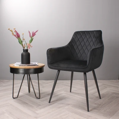 Afbeelding van DS4U Ravi 3.0 eetkamerstoel velours zwart Velvet