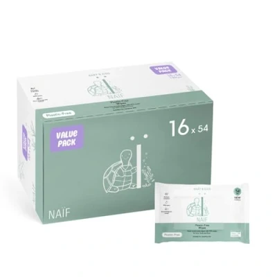Afbeelding van Naïf Plastic Free Wipes baby &amp; kids 16 pack