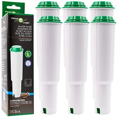 Afbeelding van FilterLogic CFL 801B 6x filterpatroon compatibel met Jura Claris WHITE 60209 68739 62911 waterfilter voor koffiezetapparaat, espressomachine bouwjaar tot 10 2009 Plug in