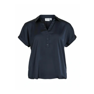 Afbeelding van Vila Blouse Vienna Ravenna S/s Top Noos 14107405 Navy Blazer Dames Maat W40