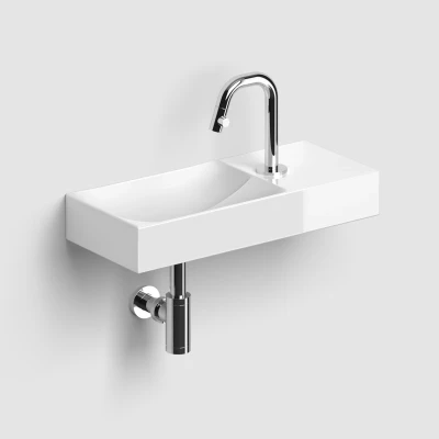 Afbeelding van Clou Vale Fontein Met Kraangat Rechts Geïntegreerde Afvoer Glanzend Wit Keramiek 45 cm
