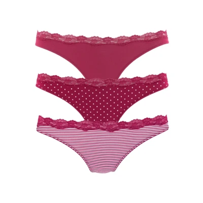 Afbeelding van Lascana 3PACK String, Dames, Maat: 44/46, Rot gestreift uni gepunktet