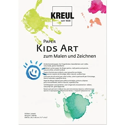 Afbeelding van KREUL 27502 Paper Kids Art voor schilderen en tekenen, DIN A3, 20 vel, kinderkunstpapier, natuurwit, glad oppervlak, geschikt vingerverf, knutselverf potloden.