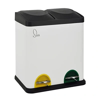Afbeelding van SVITA TC2X15 Keukenemmer, 30 liter, 2 x 15 l, dubbele afvalemmer, delige vuilnisemmer, afvalscheiding met binnenemmer, grote pedaalemmer, keuken, badkamer, wit