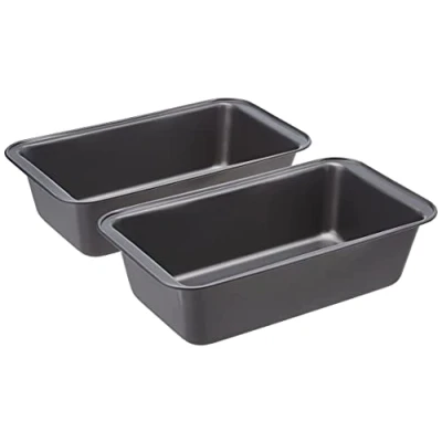 Afbeelding van Amazon Basics Rechthoekige broodbakvorm, set van 2, anti aanbaklaag, koolstofstaal, grijs, 27 x 15 7 cm