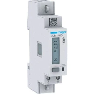 Afbeelding van Hager kwh meter 1 fase directe meting 40a 92 276v 160 480v klasse b pulsuitgang mid m bus afname levering dubbeltarief ecm140d