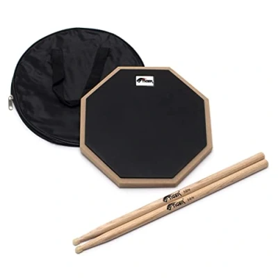 Afbeelding van TIGER TDA410 5B 10&quot; Drum Practice Pad met Hickory Drumsticks Monteerbaar voor desktop of standaard
