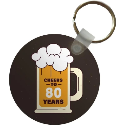 Afbeelding van Sleutelhanger Jubileum 80 Jaar Bier Plastic Rond Uitdeelcadeautjes