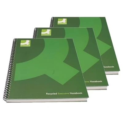 Afbeelding van Q Connect Wirebound A4 Hardback Gerecycled Notebook 160 pagina&#039;s Groen, Pack van 3