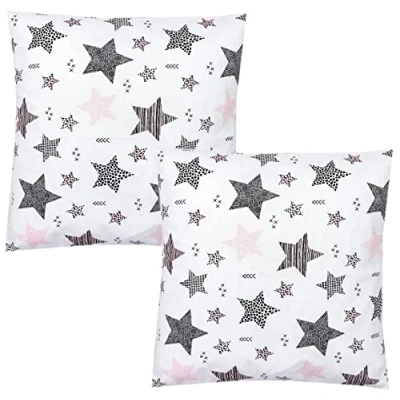 Afbeelding van TupTam Kussenslopen met Patroon en Hotelsluiting Voor Kinderen 2 Stuks, Sterren Roze/Zwart, 40 x 60 cm